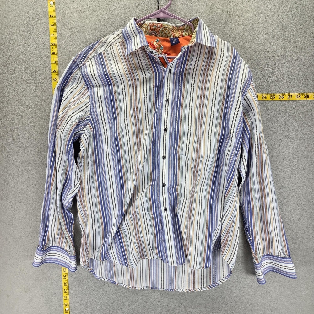 Robert Graham Shirt Mens XL Multicolor Stripe Cotton Silk Long Sleeve Button